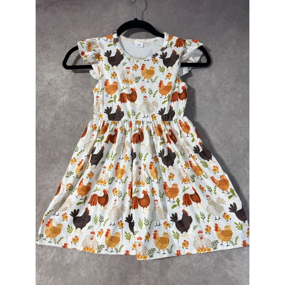 Dewadbow Toddler Dress Size 4–5 Year Farm Style Chickens Flutter Sleeve Nwt